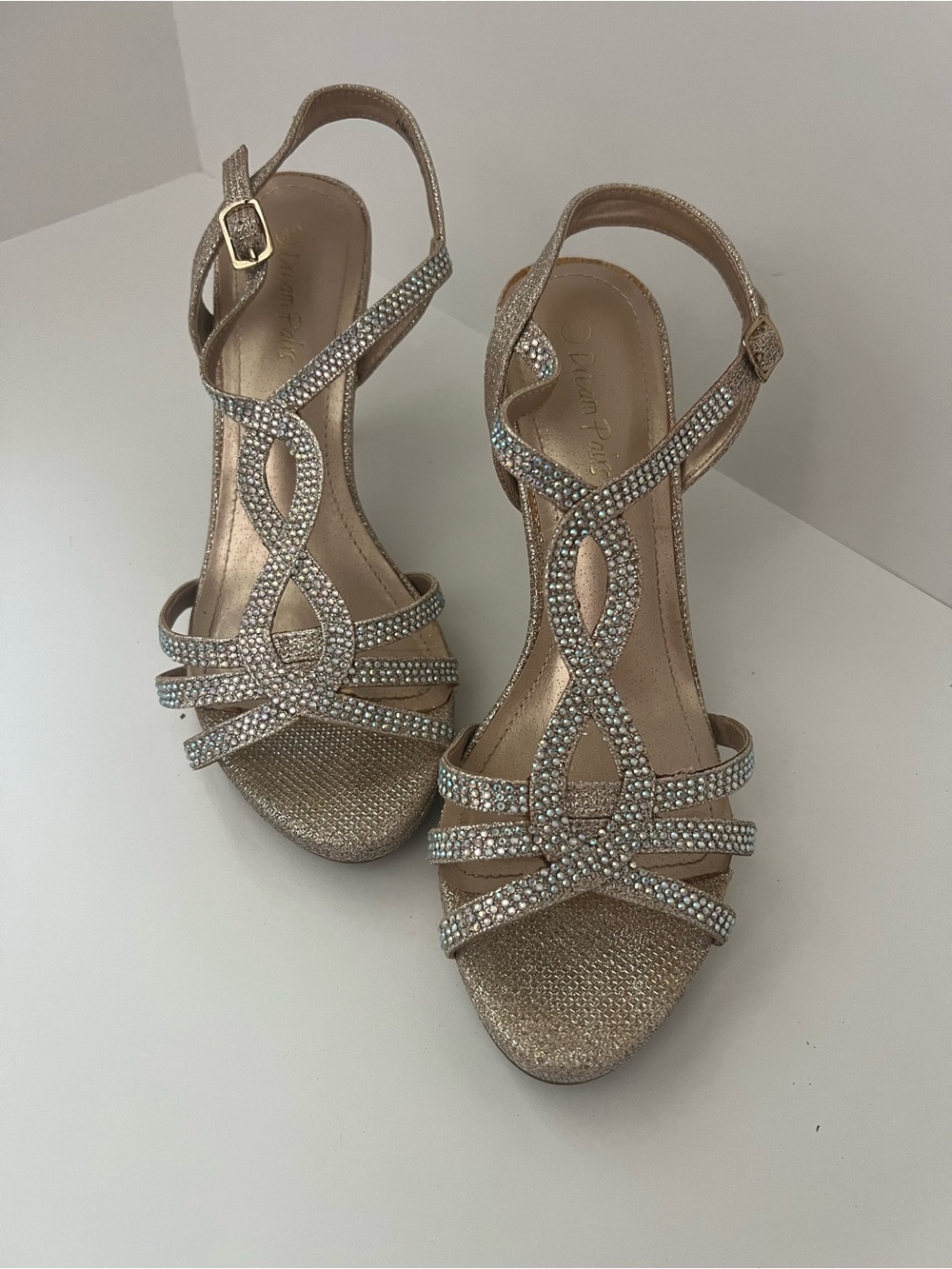 Dream Pairs Gold Rhinestone Strappy Heels